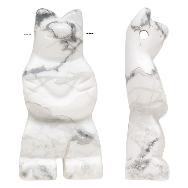 Howlite 1pkg1, hand-cut top-drilled standing bear focal natural 41x18mm-45x22mm image number 0