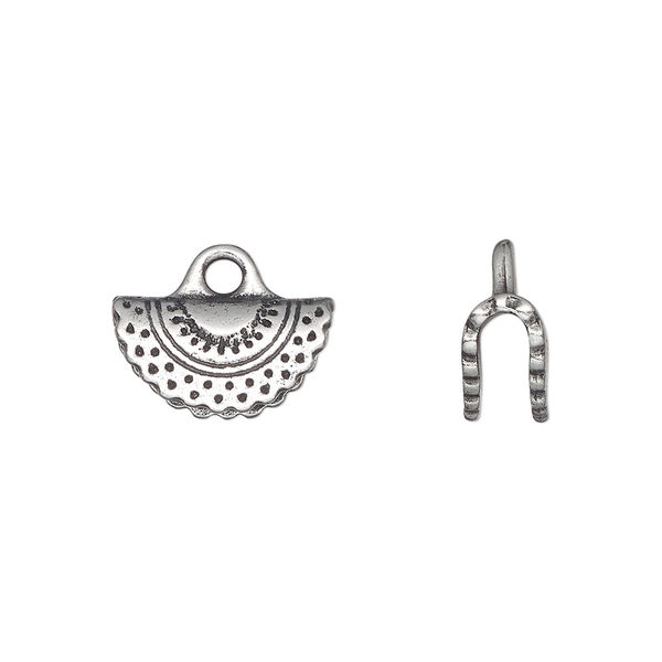 Crimp end, TierraCast®, pewter (tin-based alloy), 15x8mm crescent, 2.7mm inside diameter. Sold per pkg of 20. image number 0