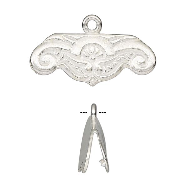 Ribbon crimp end, JBB Findings, silver-plated brass, 30x12mm single-sided with fancy design. Sold individually. image number 0