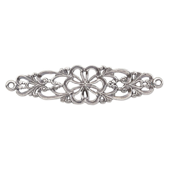 Focal, JBB Findings, antiqued sterling silver, 38x11mm single-sided filigree flower with 2 loops. Sold individually. image number 0