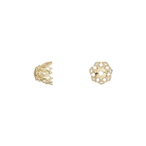 Bead cap, gold-plated brass, 7x5mm fancy basket with diamond cutouts, fits 7-10mm bead. Sold per pkg of 50. image number 0