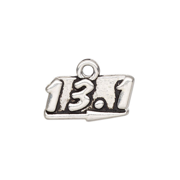 Charm, antique silver-finished "pewter" (zinc-based alloy), 18x9mm single-sided with "13.1" and arrow. Sold per pkg of 2. image number 0
