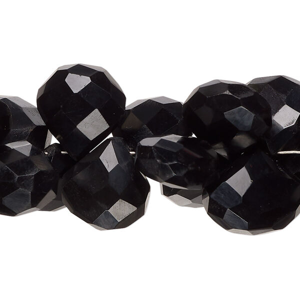 Black onyx 1pkg1, hand-cut top-drilled faceted puffed teardrop bead 7 inch 13x13mm-16x15mm image number 0