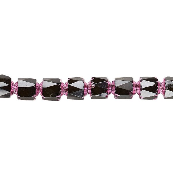 Bead, Czech glass, opaque jet and metallic pink, 6mm round cathedral. Sold per 15-1/2" to 16" strand. image number 0