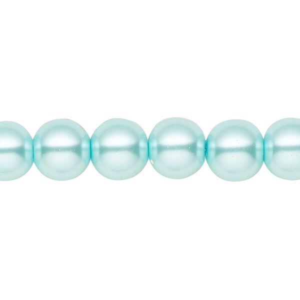 Bead, crystal pearl, aqua blue, 10mm round. Sold per pkg of (2) 15-1/2" to 16" strands, approximately 80 beads. image number 0