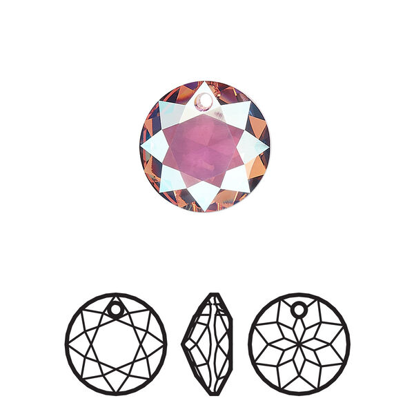 Drop 24pk light rose shimmer, Swarovski® 14mm pendant classic cut 6430 image number 0