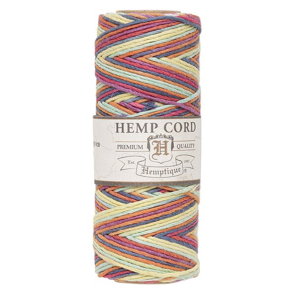 Cord, Hemptique®, polished hemp, variegated rainbow, 1mm diameter, 20-pound test. Sold per 205-foot spool. image number 0