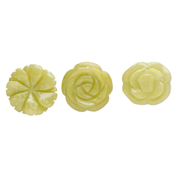 Serpentine 1pkg3, top-drilled carved flower focal natural mix 34x30mm-35x34mm image number 0
