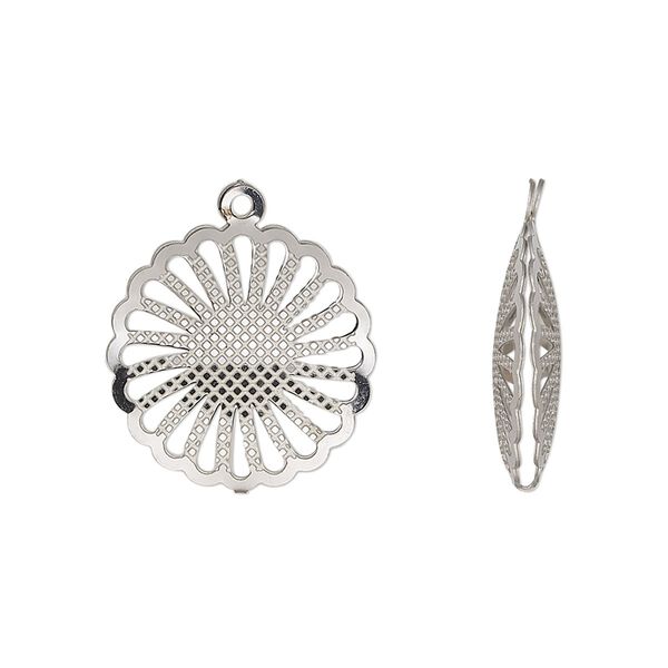 Drop, stainless steel, 18mm double-sided domed round with textured cut-out sun design. Sold per pkg of 6. image number 0
