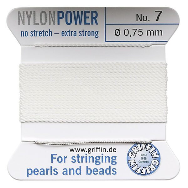 Thread, Griffin, nylon, white, size #7. Sold per 2-meter card (approximately 78 inches). image number 0