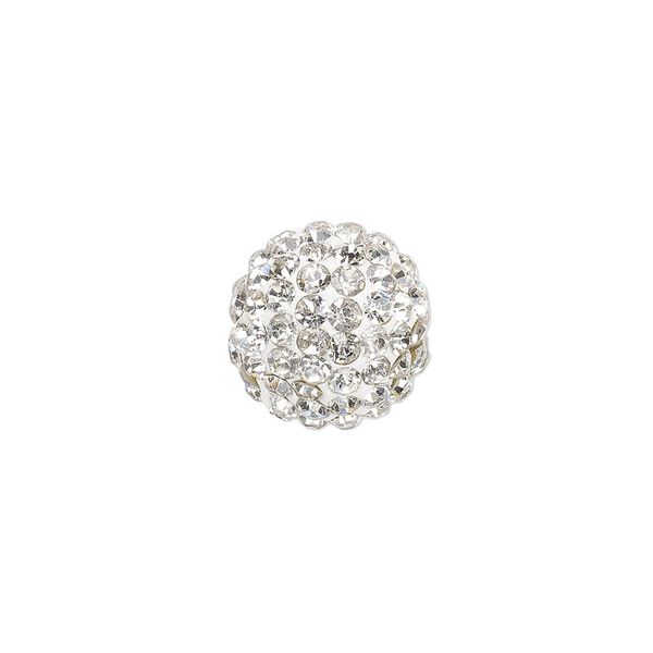 Bead, glass rhinestone / epoxy / resin, white and clear, 14mm round. Sold individually. image number 0