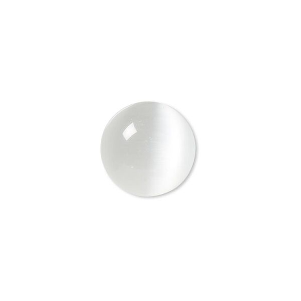 Cabochon, cat's eye glass (fiber optic glass), white, 14mm calibrated round, quality grade. Sold per pkg of 10. image number 0