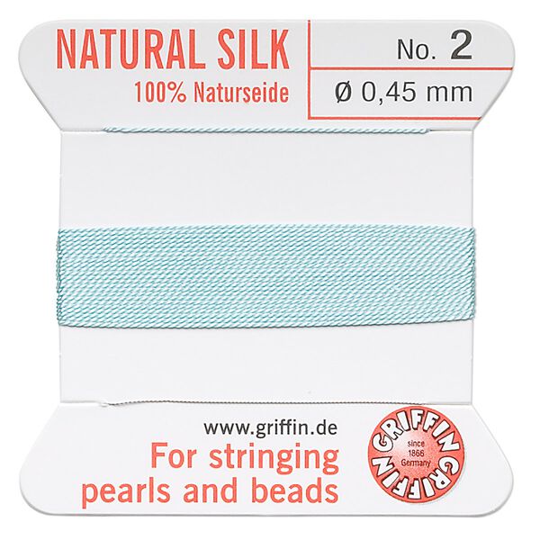 Thread, Griffin, silk, turquoise blue, size #2. Sold per 2-meter card (approximately 78 inches). image number 0