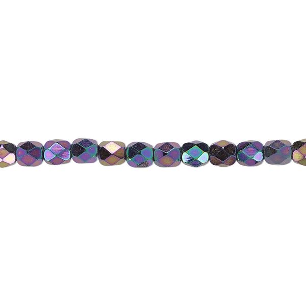 Bead, Czech fire-polished glass, opaque iris purple, 4mm faceted round. Sold per 15-1/2" to 16" strand. image number 0