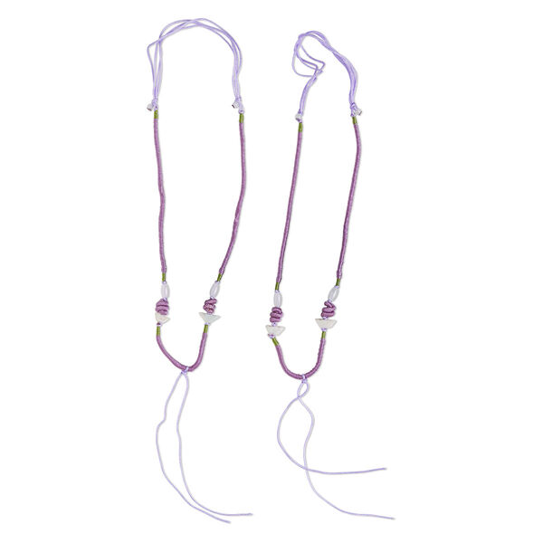 Necklace cord, macramé, jadeite (natural/dyed) and imitation silk, purple and green, 2-3.5mm wide with 5-1/2 inch dangle, 20 inches with slip knot closure. Sold per pkg of 2. image number 0
