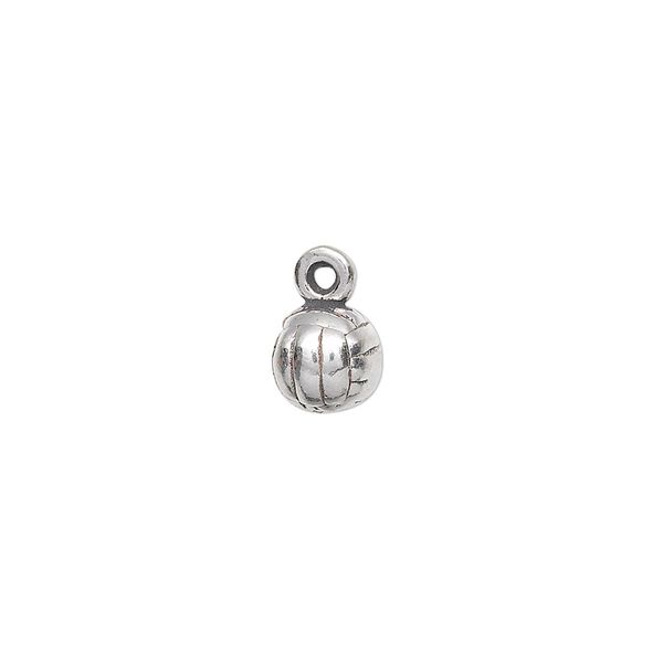 Charm, antiqued sterling silver, 7mm 3D volleyball. Sold individually. image number 0
