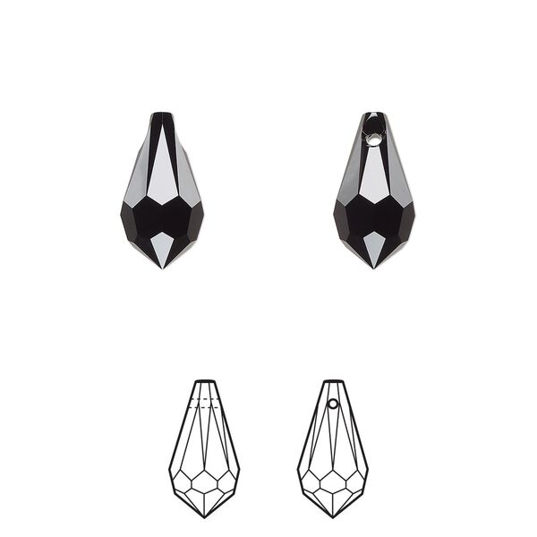Drop 4pk jet, Crystal Passions® 13x6.5mm pendant teardrop 6000 image number 0