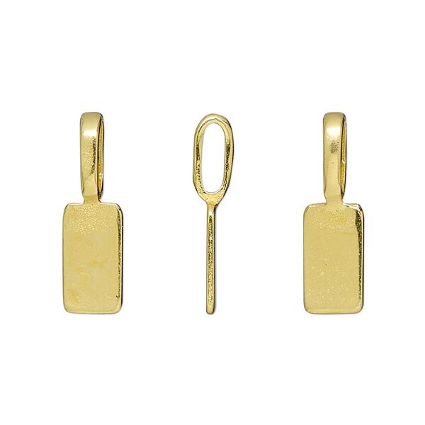 Bail, glue-on, gold-finished "pewter" (zinc-based alloy), 20.5x6mm rectangle with 11x6mm pad. Sold per pkg of 20. image number 0