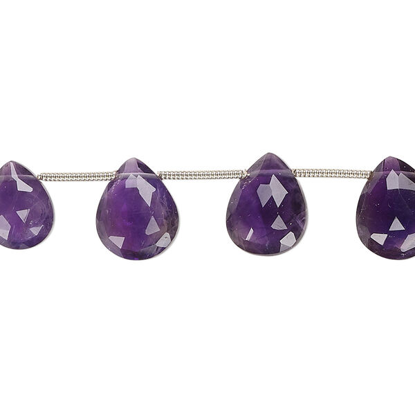 Amethyst 1pkg19, hand-cut top-drilled faceted puffed teardrop bead natural 8.5x6.5mm-10.5x8mm image number 0