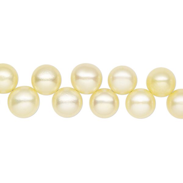 Pearl, cultured freshwater (dyed), canary, 6-7mm top-drilled flat-sided round with 0.4-0.5mm hole, C- grade, Mohs hardness 2-1/2 to 4. Sold per 14-inch strand. image number 0