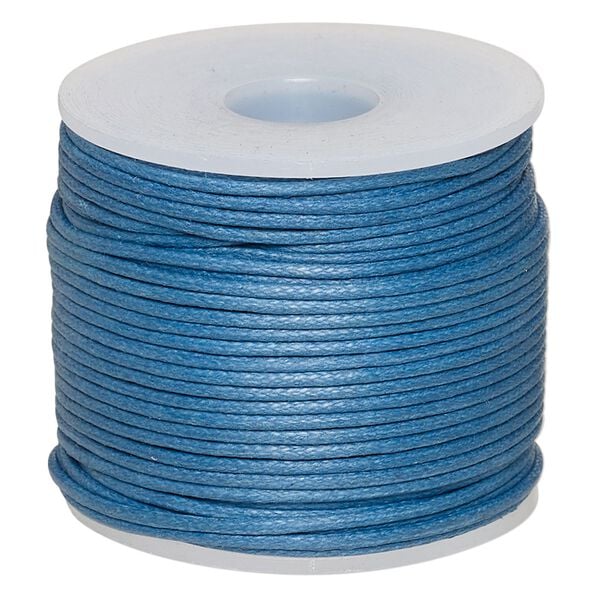 Cord, waxed cotton, medium blue, 1mm, 20-pound test. Sold per 25-meter spool. image number 0