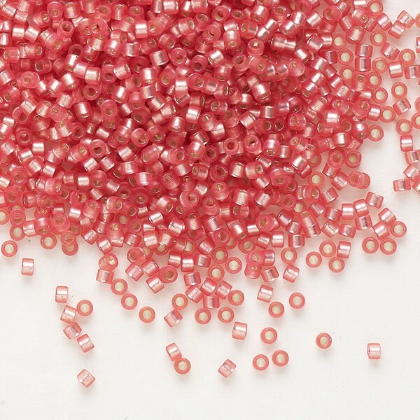 Seed bead, Delica®, glass, pkg/250g, #11 round, translucent semi-matte silver-lined watermelon (DB-0684). image number 0