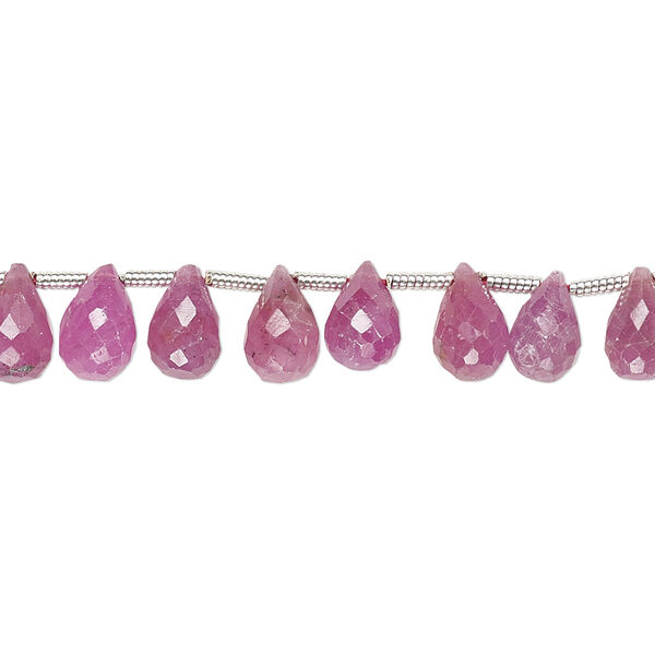 Pink sapphire 1pkg1, hand-cut top-drilled faceted briolette bead natural B grade, 8 inch graduated 5x3mm-8x5mm image number 0