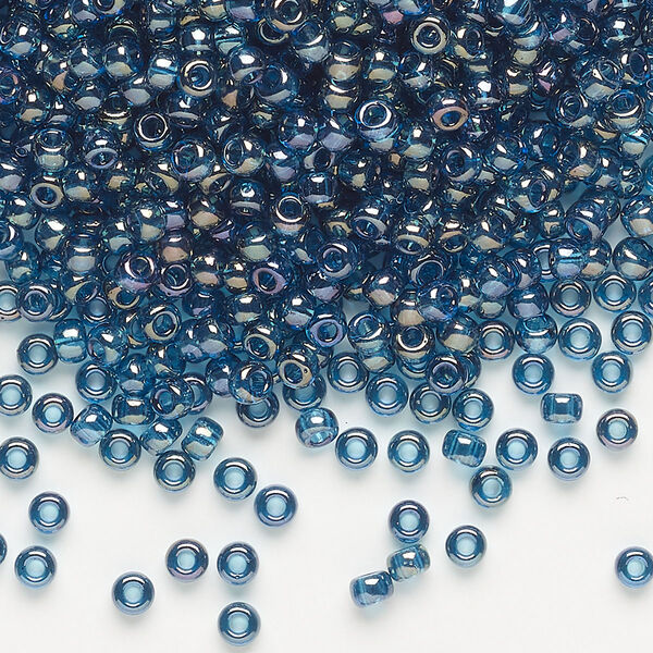 Seed bead, Miyuki, glass, pkg/250g, #8 rocaille, translucent gold luster Montana blue (RR-305). image number 0