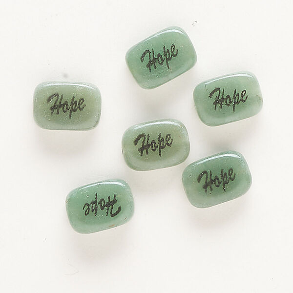 Green aventurine / enamel 1pkg10, double-sided "Hope" flat rectangle bead 14x10mm image number 0