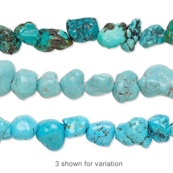Bead, turquoise / magnesite / "turquoise" (resin) (dyed / stabilized / imitation), mini to small nugget, Mohs hardness 5 to 6. Sold per 15-1/2" to 16" strand. image number 0