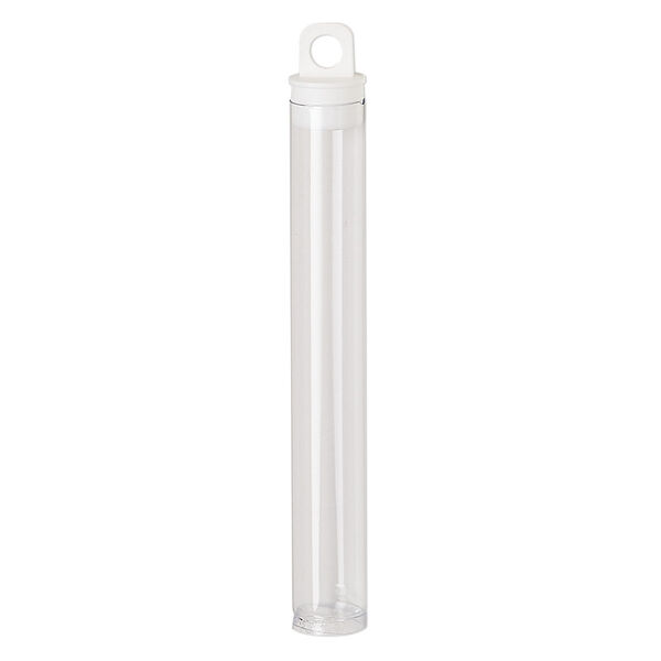 Vial, plastic, clear and white, 4 x 9/16 inch cylinder with hang tab. Sold per pkg of 100. image number 1