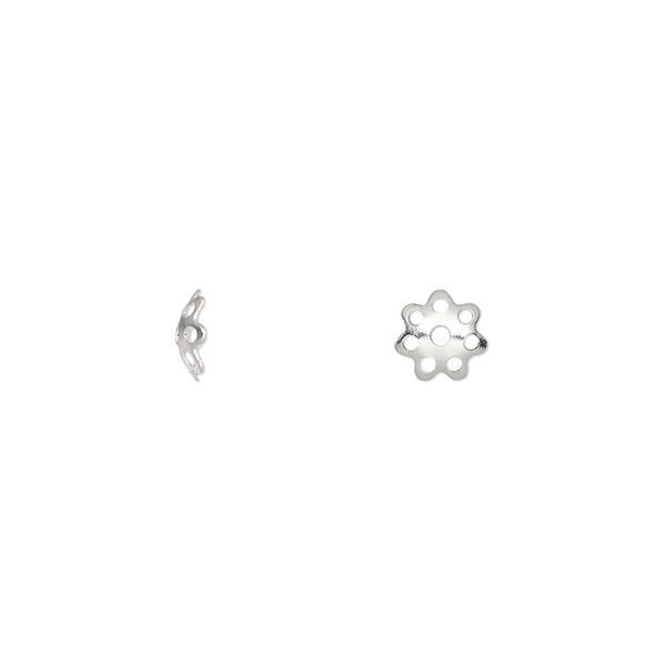 Bead cap, silver-finished brass, 6x1.5mm flower, fits 6-8mm bead. Sold per pkg of 100. image number 0