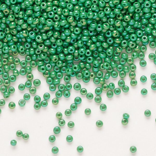 Seed bead, Preciosa Ornela Czech glass, pkg/50g, #11 rocaille, opaque rainbow green, (54250). image number 0