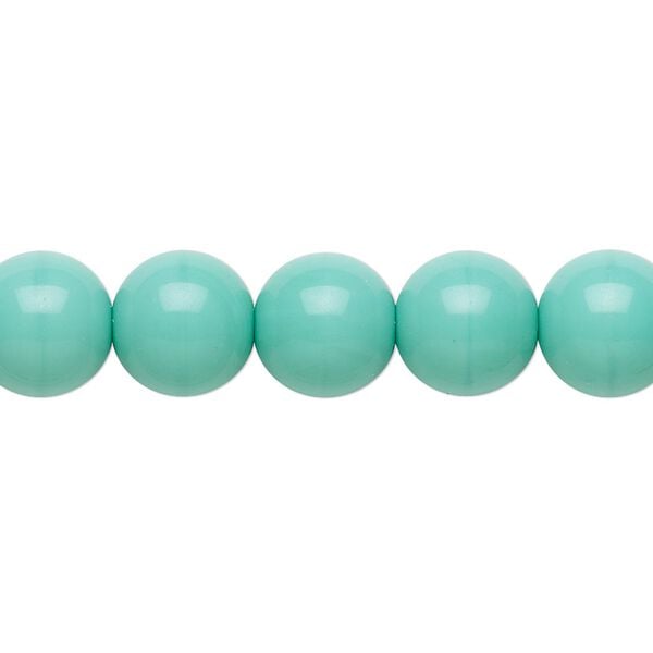 Bead, Preciosa Czech glass druk, pkg/15-1/2 to 16 inches, opaque turquoise green, 10mm round. image number 0