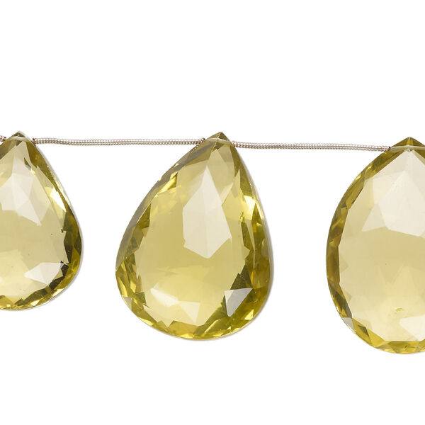 Lemon quartz 1pkg7, hand-cut top-drilled faceted puffed teardrop bead 29x22mm-40x30mm image number 0