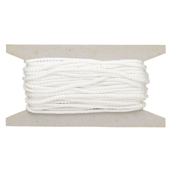 Cord, nylon, white, 3mm round. Sold per 25-foot card. image number 0