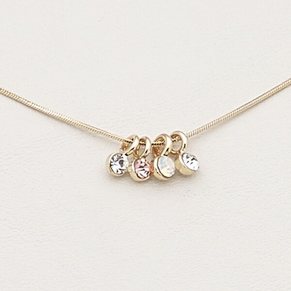 Necklace, Czech glass rhinestone / gold-finished steel / brass / "pewter" (zinc-based alloy), clear / pink / opal, 4mm round, 17 inches with 2-inch extender chain and lobster claw clasp. Sold individually. image number 0