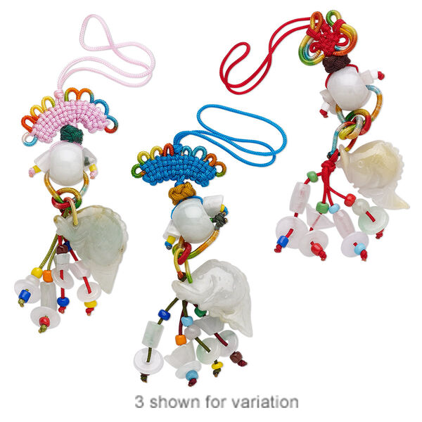Jadeite / nylon / glass 1pkg1, "prosperity" zipper pull natural 6.5 inch macramé knot clasp image number 0