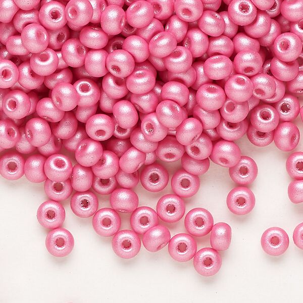 Seed bead, Preciosa Ornela Czech glass, pkg/500g, #6 rocaille, opaque PermaLux dyed pink chalkwhite, (22010). image number 0