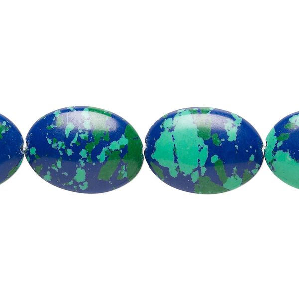 Bead, resin, dark blue / green / turquoise blue, 18x13mm flat oval. Sold per 15" to 16" strand. image number 0