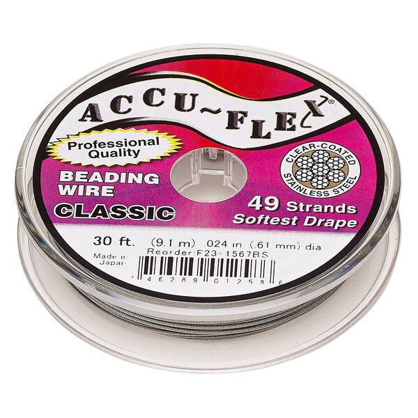 Beading wire, Accu-Flex®, nylon and stainless steel, clear, 49 strand, 0.024-inch diameter. Sold per 30-foot spool. image number 0