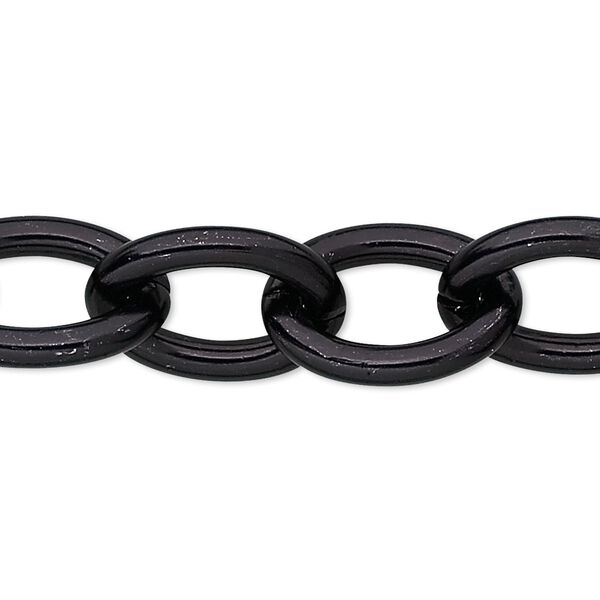 Chain, anodized aluminum, black, 14mm oval cable. Sold per pkg of 5 feet. image number 0