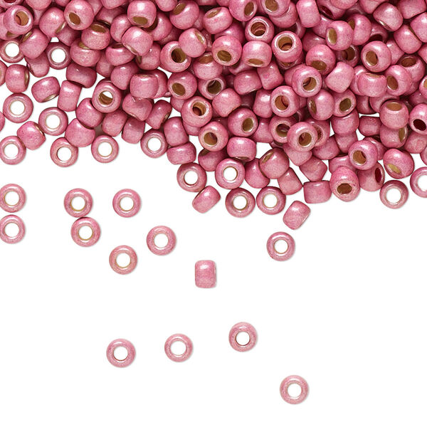 Seed bead, TOHO BEADS®, glass, pkg/50g, #8 round, opaque galvanized matte pink lilac (TR-08-PF553F). image number 0