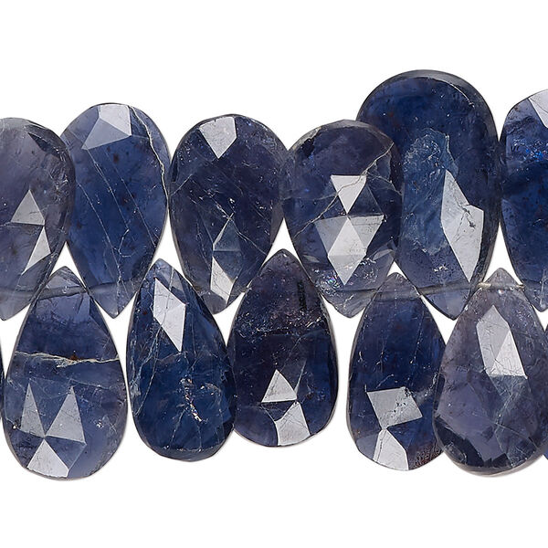 Bead, iolite (natural), 11x8mm-22x12mm hand-cut top-drilled faceted puffed teardrop, C+ grade, Mohs hardness 7 to 7-1/2. Sold per 8-inch strand, approximately 40 beads. image number 0