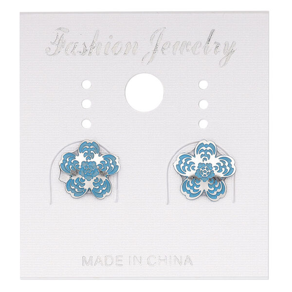 Earstud, stainless steel, blue patina, 10mm flower. Sold per pair. image number 0