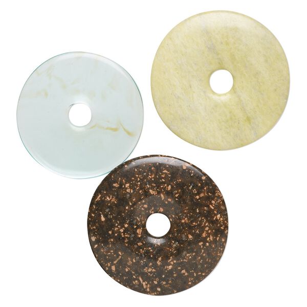 Multi-gemstone / glass 1pkg3, donut focal mix 55-65mm image number 0