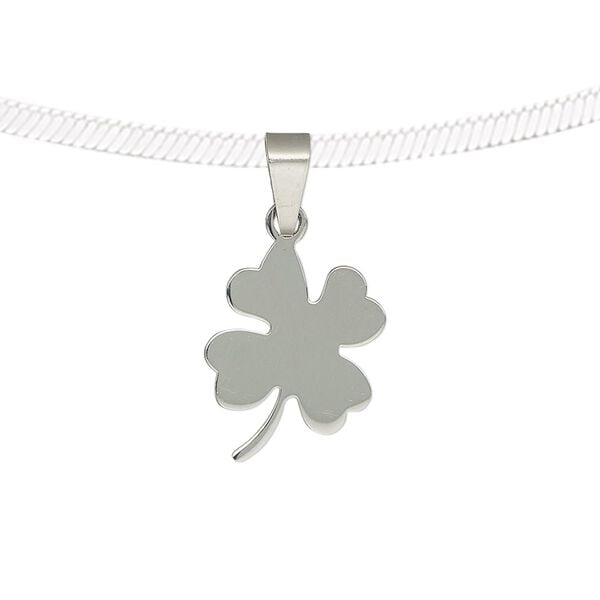 Pendant, stainless steel, 18x14mm two-sided matte and shiny 4-leaf clover. Sold individually. image number 0