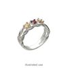 Ring, sterling silver, twisted band with (3) 3.5mm 4-prong round settings, size 7. Sold individually. image number 1