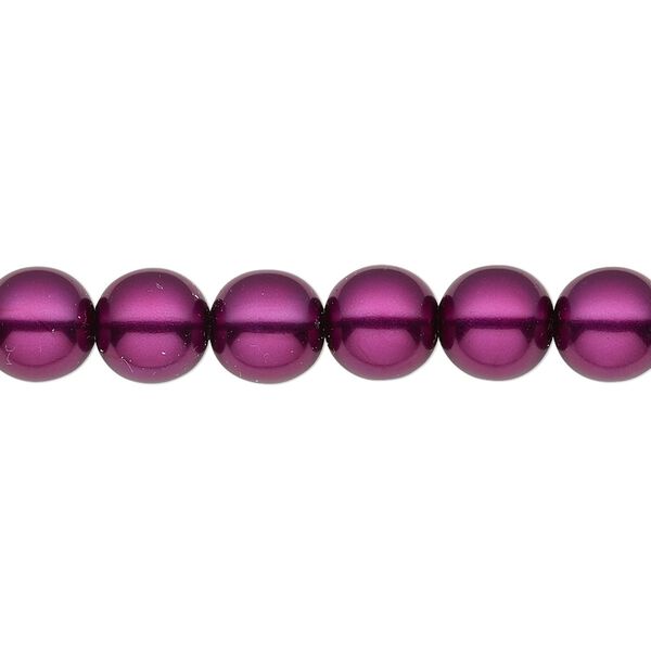 Bead, Czech pearl-coated glass druk, opaque deep magenta, 8mm round. Sold per 15-1/2" to 16" strand. image number 0