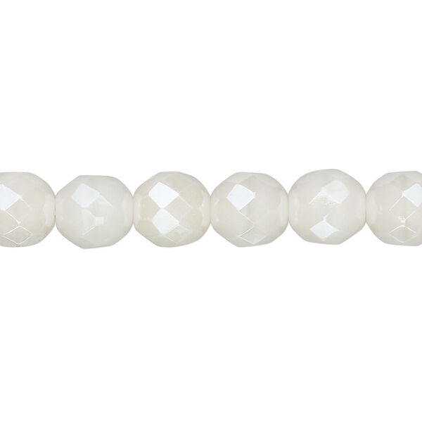 Bead, Czech fire-polished glass, light ivory luster, 8mm faceted round. Sold per 15-1/2" to 16" strand, approximately 50 beads. image number 0